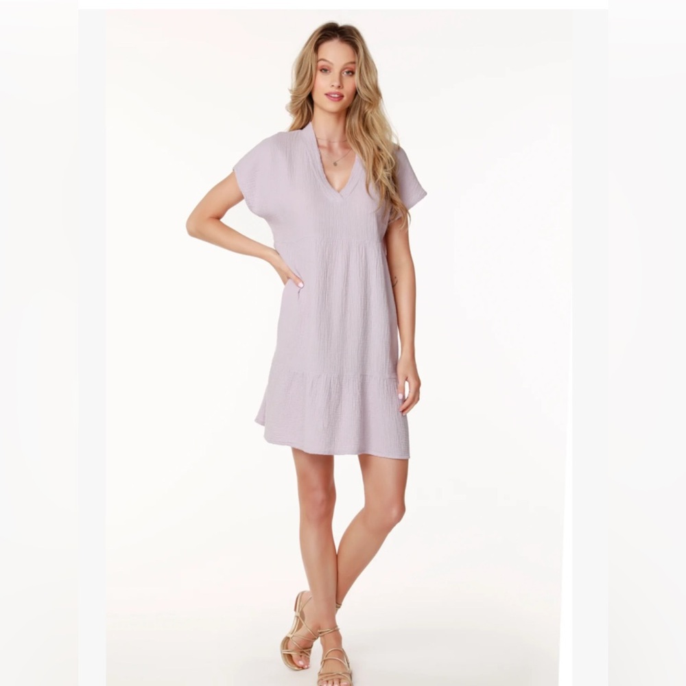 Lavender V-Neck Short Sleeve Dress